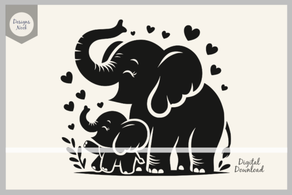 Mom and Baby Elephant with Hearts SVG