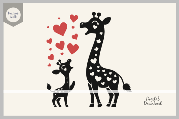 Mom and Baby Giraffe with Hearts SVG PNG