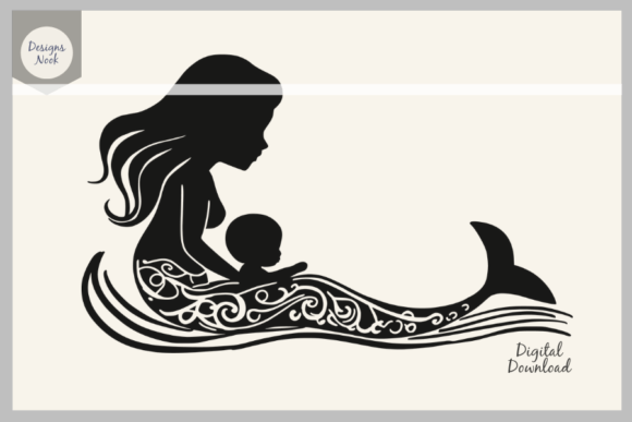 Mom and Baby Mermaid Silhouette SVG PNG Review