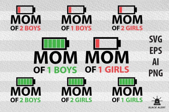 Mom of 2 Boys 2 Battery SVG for Mother's Day